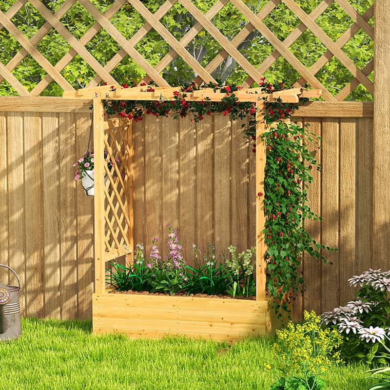 Outsunny Garden Planter with Trellis, Natural, 113cm H x 110cm W x 44cm D