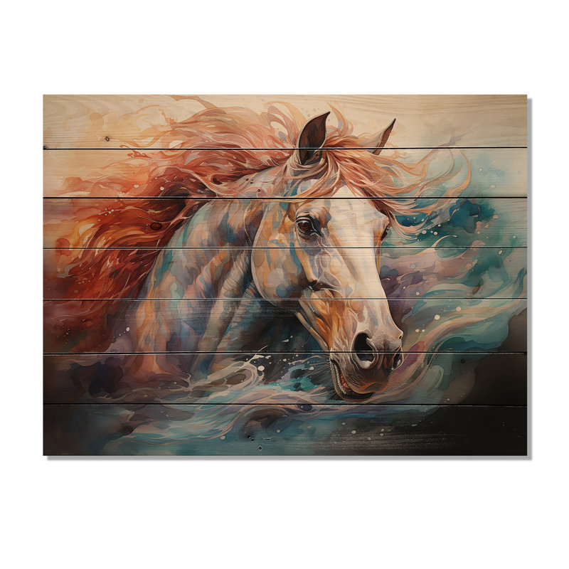 Native Art The Spirit Horse I sur impression sur bois, H 24 po x l 32 po x P 0,78 po