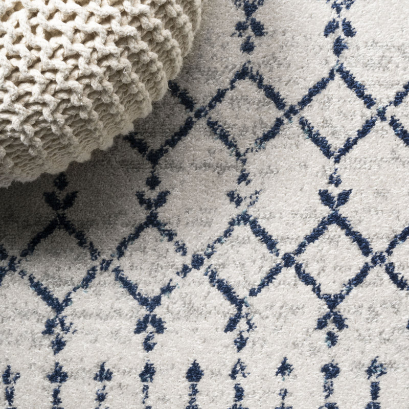 Tapis crème / bleu marine Kateshia, Tapis de couloir 2 pi 3 po x 8 pi