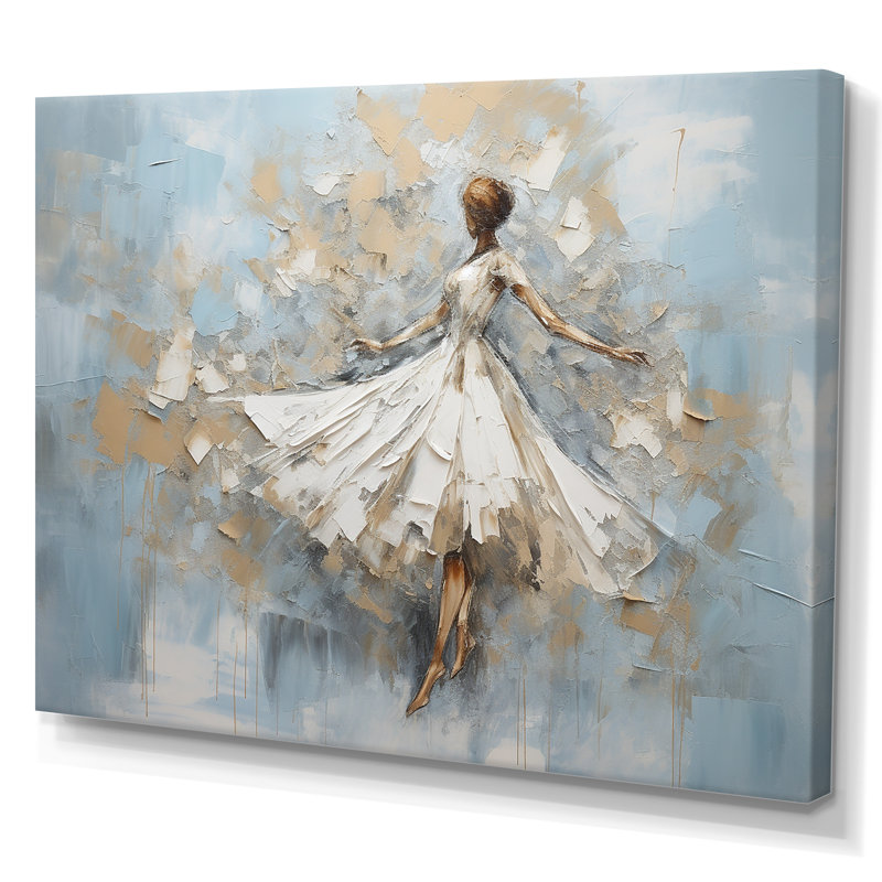 Minimalisme dansant blanc et bleu sur toile, H 44 po x l 34 po x P 1,5 po, Toile tendue