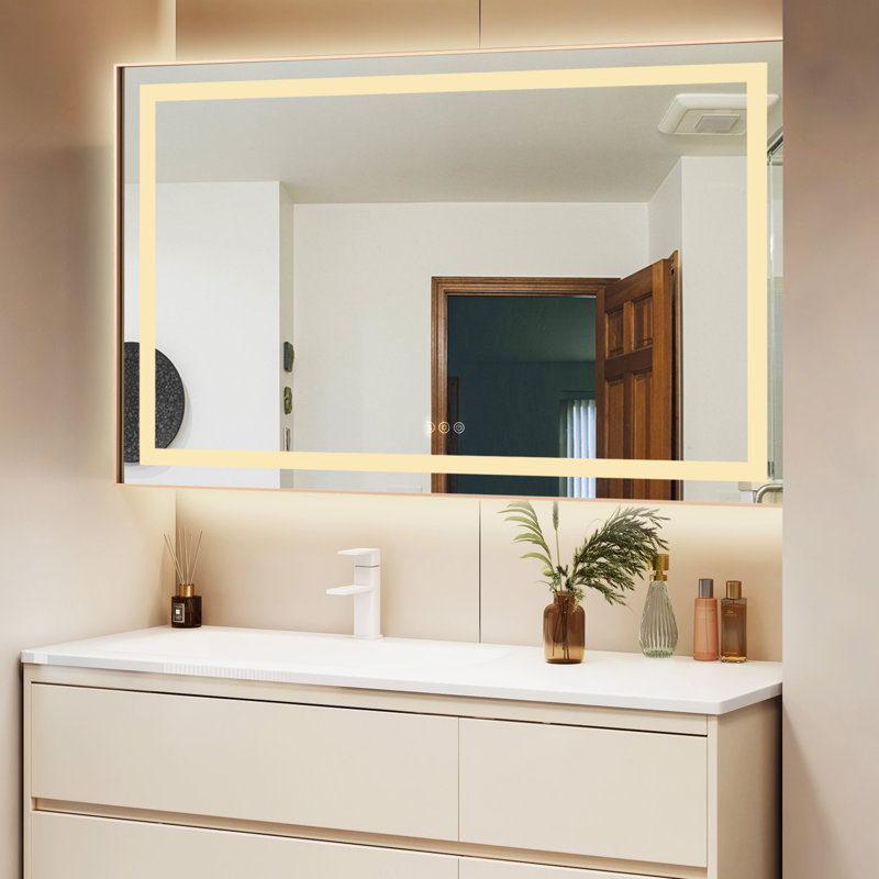 20"x28" Led Mirror Bathroom Vanity Mirror With Back Light,wall Mount Multifunctional Vanity Mirror,brushed Gold Aluminium Frame
