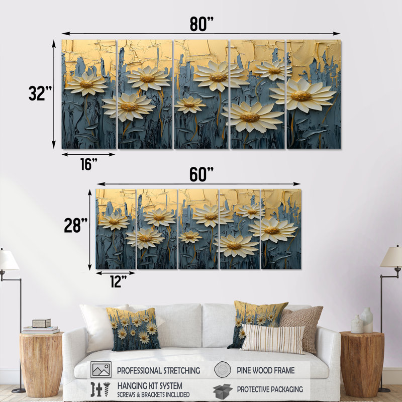 Dreena - Art mural - Ensemble de décoration artistique, H 32 po x l 80 po, 5