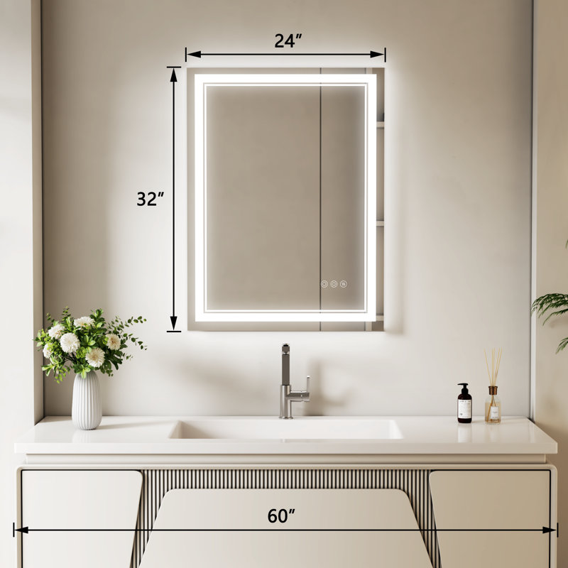 Atherton LED ETL Certified Frameless Anti-Fog Dimmable 3-colors Wall Mounted Modern Vanity Mirror For Bathroom 