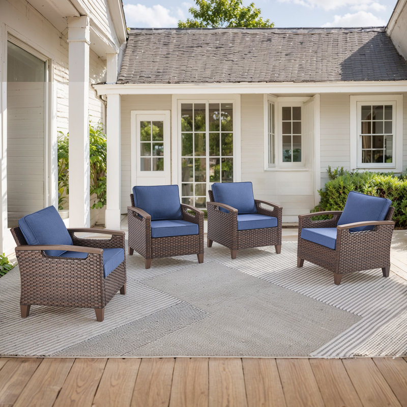 Chaises en osier toutes saisons Arundel avec coussins de 4 pouces (ensemble de 4), Bleu