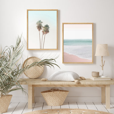 Palm Tree Tropical Beach Modern Coastal Artwork Framed Prints Posters Bathroom Small Wall Art