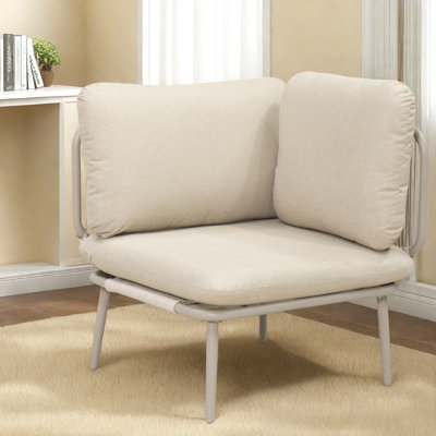 Fauteuil d'angle modulaire moderne, structure en fer beige et siège de patio en corde