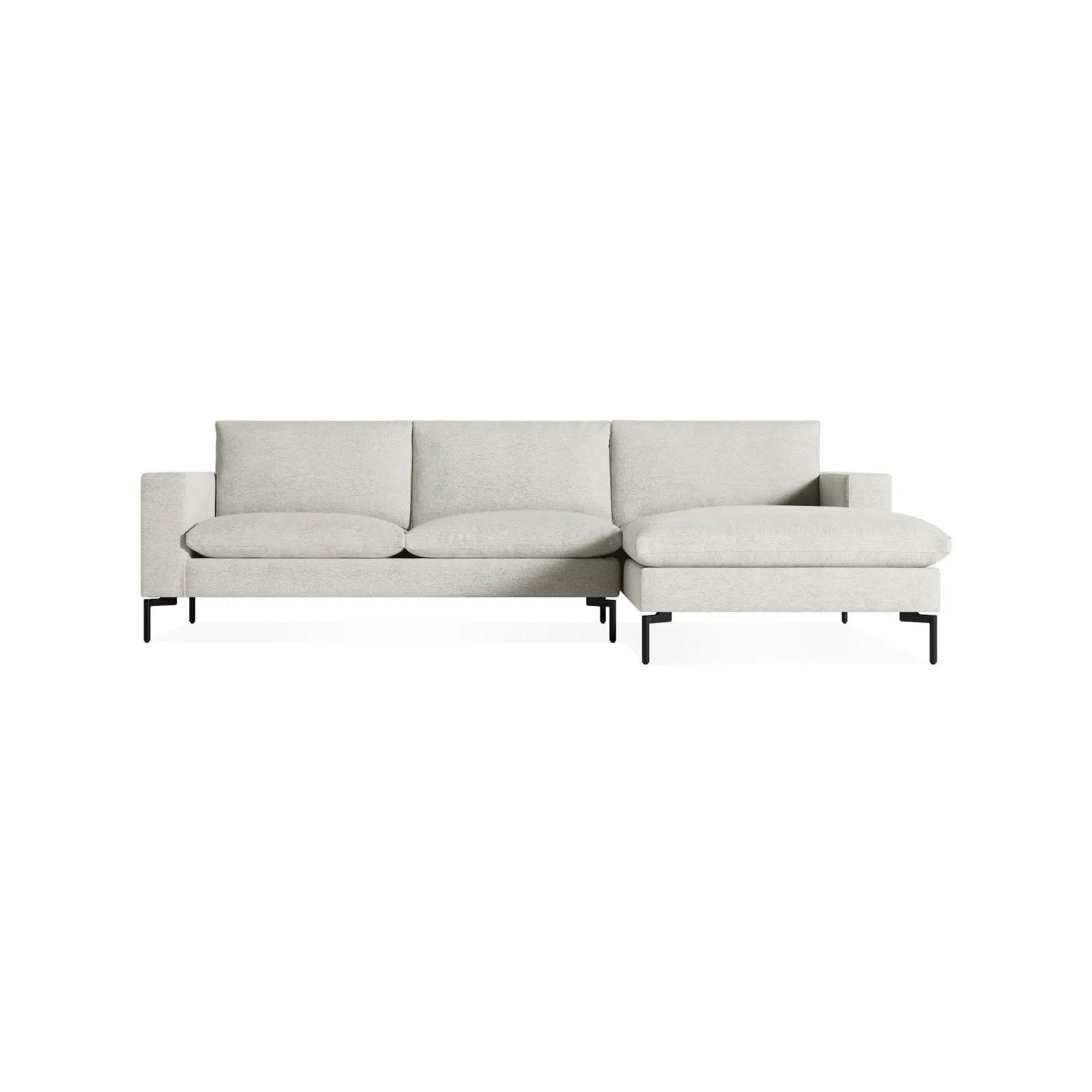 New Standard Upholstered Chaise L-Sectional, Right Hand Facing, Black, Maharam Mode/Clavicle 100% Polyester