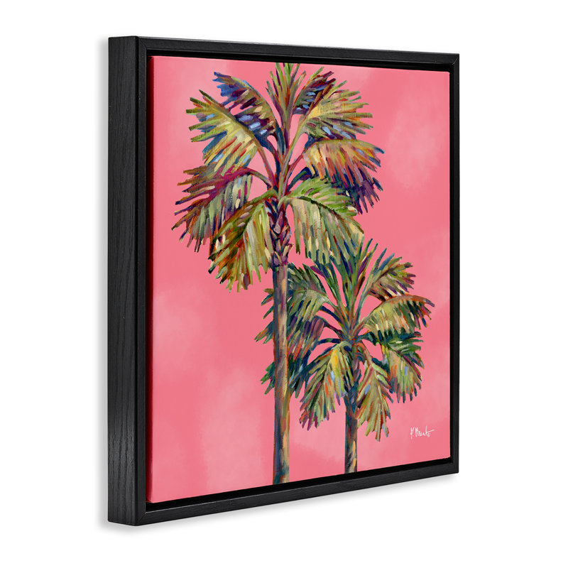  «Bondi Palms on Pink Floater» par Paul Brent, H 25 po x l 25 po, Cadre flottant noir de jais