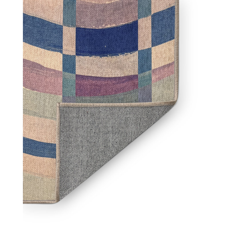 Tapis beige / bleu en polyester tissé à la machine Niraj, Rectangle 2 pi x 3 pi