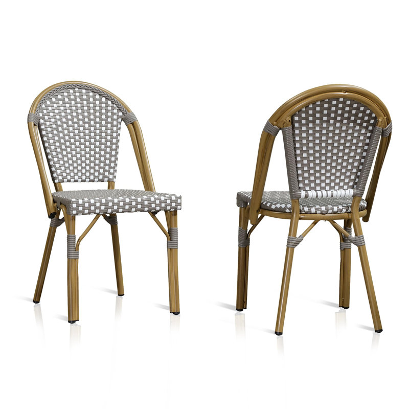 Chaise bistro mauve Leaf (ensemble de 2) chaises en osier tissé à la main pour l'extérieur, Gris