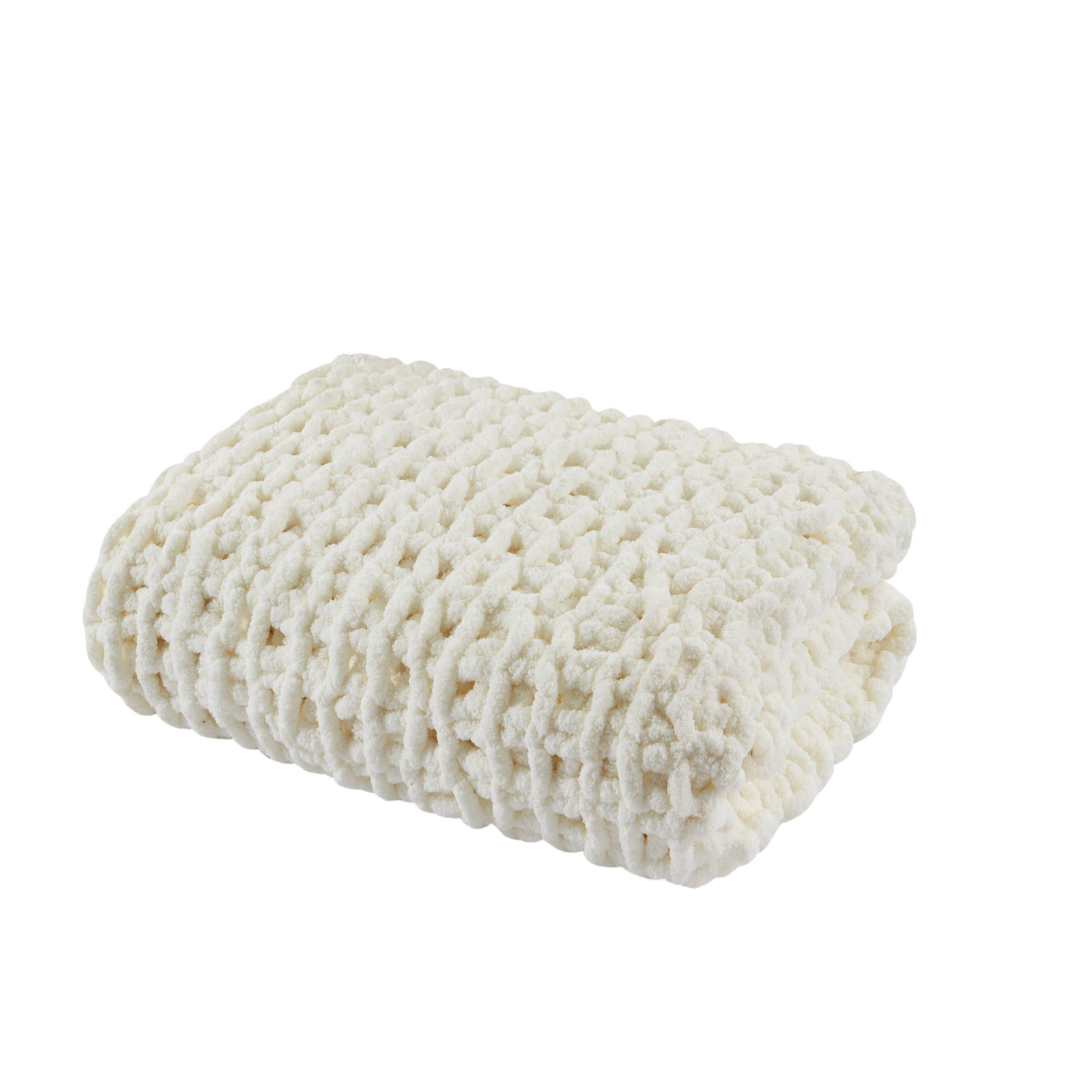 Chenille Chunky Knit Throw Blanket, Ivory