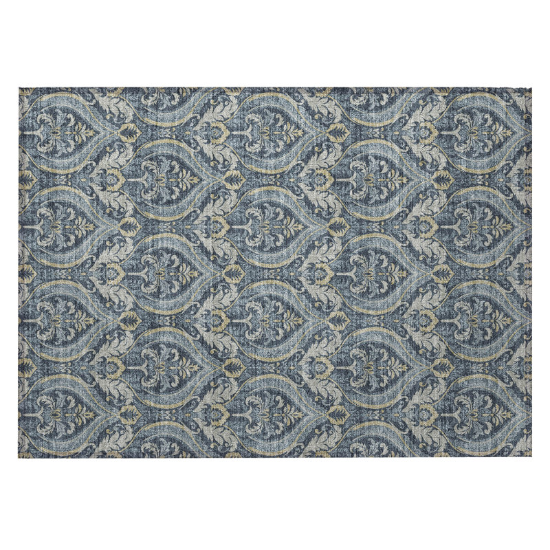 Tapis intérieur lavable antidérapant bleu et crème 2 pi x 3 pi