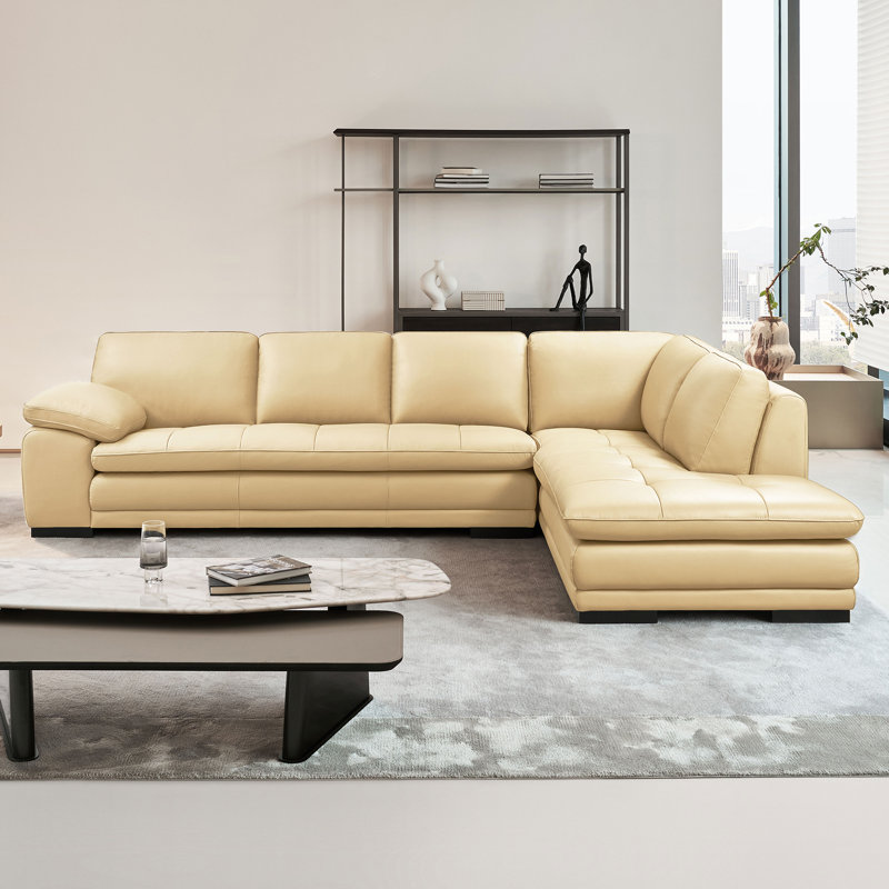 124" Wide Leather Match Sofa & Chaise, Right Hand Facing, Sand Leather Match