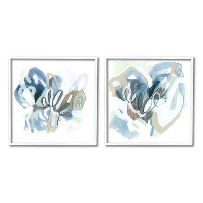 " Contemporary Blue Squiggle Composition " by June Erica Vess 2 - Pieces