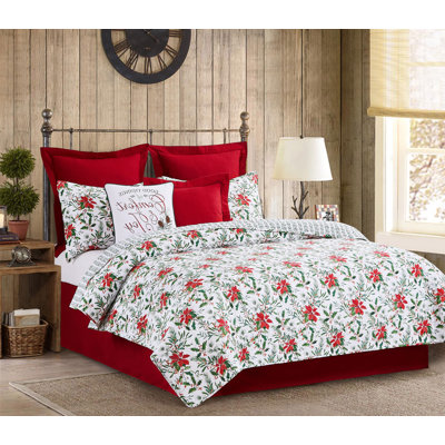 Silvia Poinsettia Queen Quilt Set