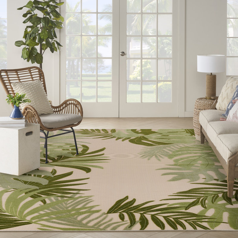 Tapis intérieur / extérieur floral Alvarie, Rectangle de 10 pi x 14 pi
