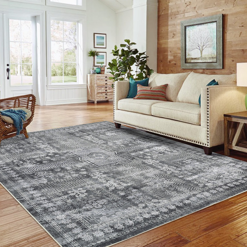 Tapis lavable géométrique pour chambre à coucher à motif géométrique doux et antidérapant, Rectangle 10 pi x 13 pi
