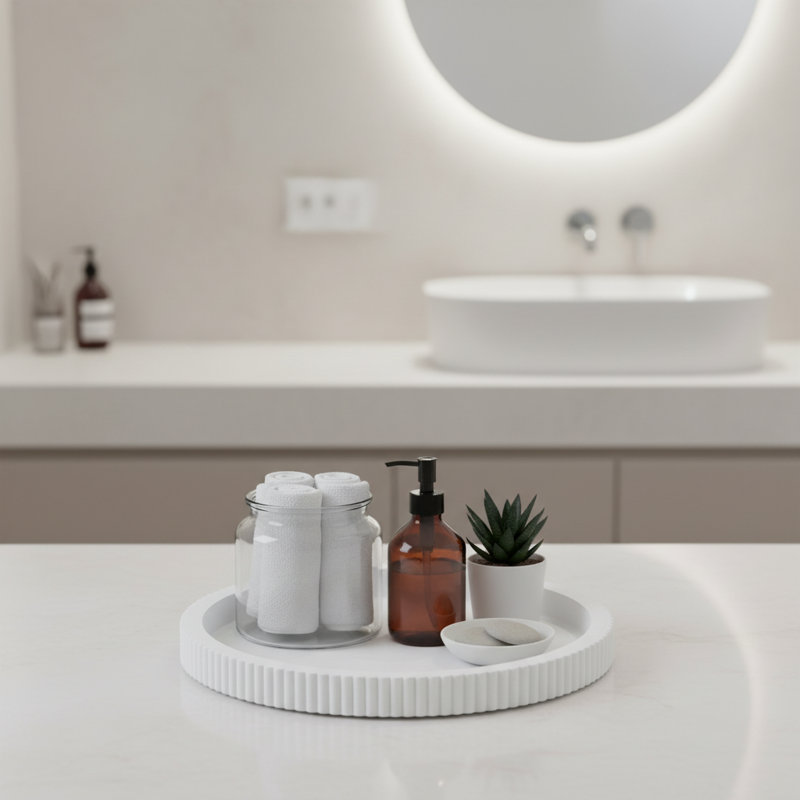 White Round Wooden Decor Tray, For Home Coffee Table