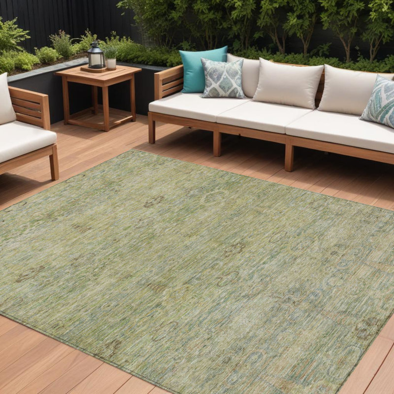 Tapis oriental lavable intérieur vert et doré 9 pi x 12 pi