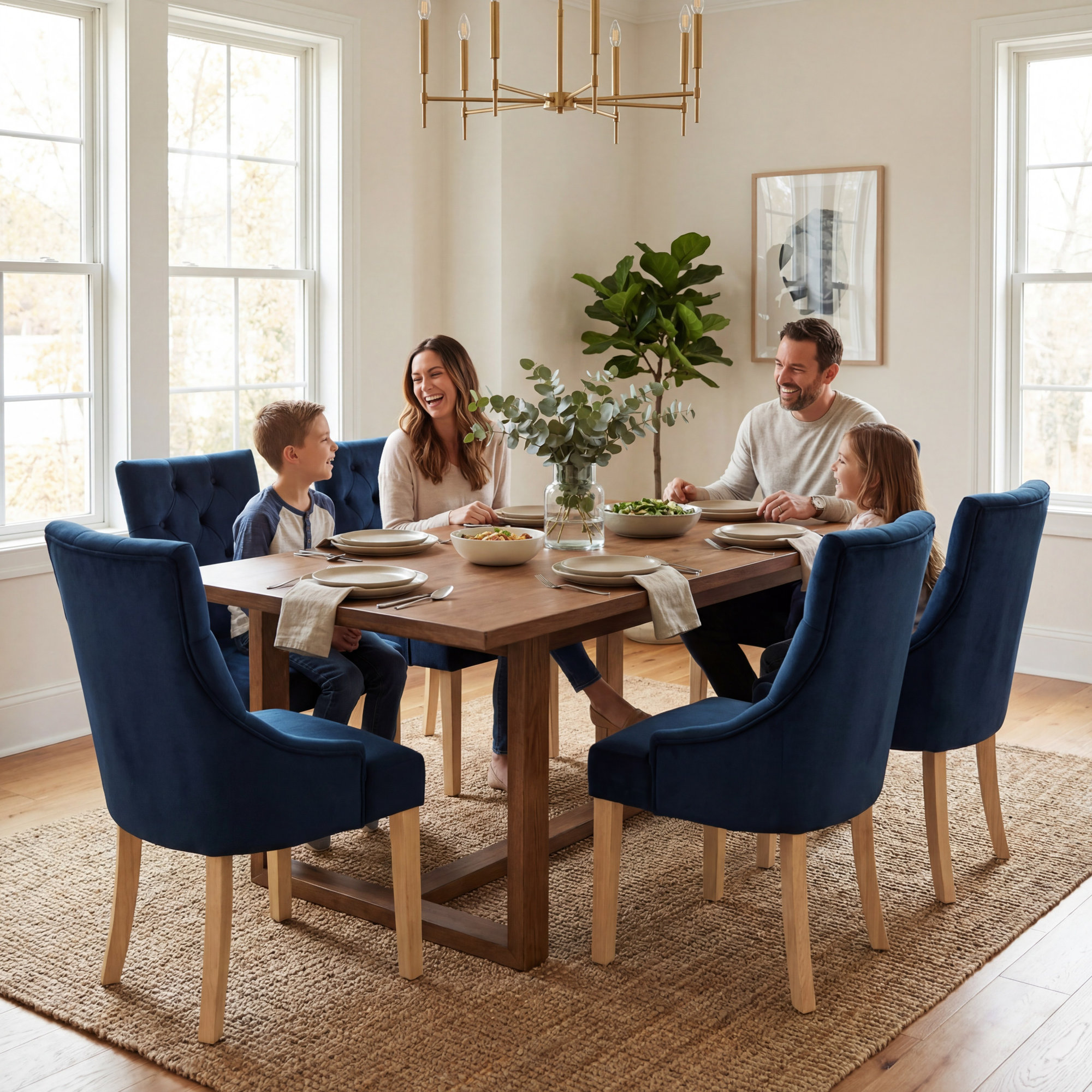 Button-tufted Wing Back Upholstered Dining Chair Side Chair (set Of 2), Navy Blue Velvet