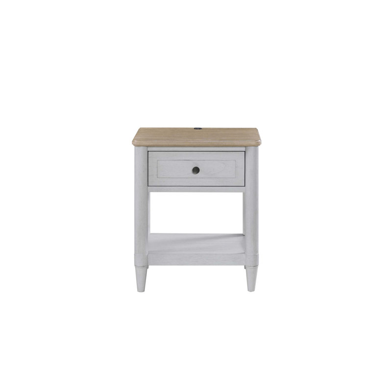 Petite table de chevet compacte pour adolescent avec finition en ciment, plateau de sable et port de chargement USB pour les chambres modernes