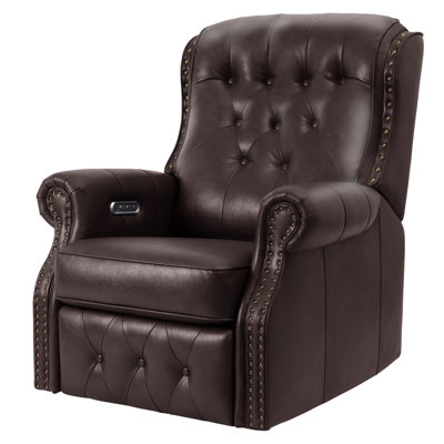  Dual Motor Lay Flat Power Recliner Chair, Mid Century Wingback Recliner with Independent Adjustable Backrest and Extended Footrest, 400lbs Heavy Duty, Breathable Faux Leather, Dark Brown