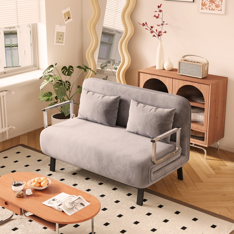 Convertible Chair Bed, Light Gray Velvet, 14.2" H x 39.4" W x 74.8" D