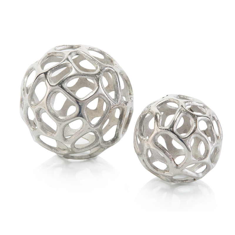 Ensemble de 2 sculptures de boules, Argent