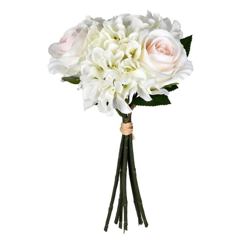 Ensemble de 14 roses artificielles et hortensias, Blanc