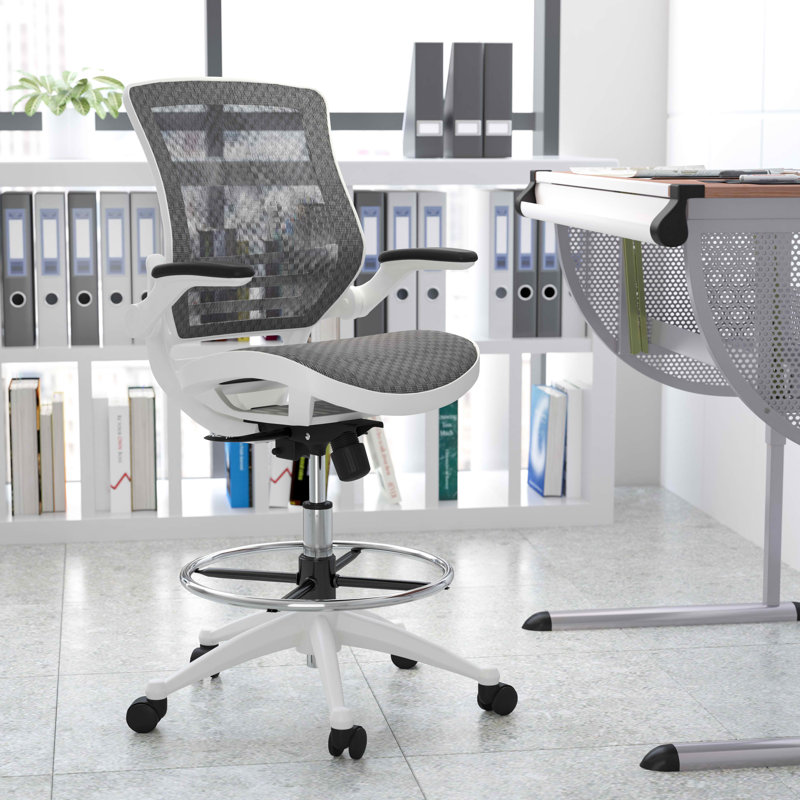 Mignone Mid-Back Transparent Mesh Office Chair with Flip-Up Arms, White