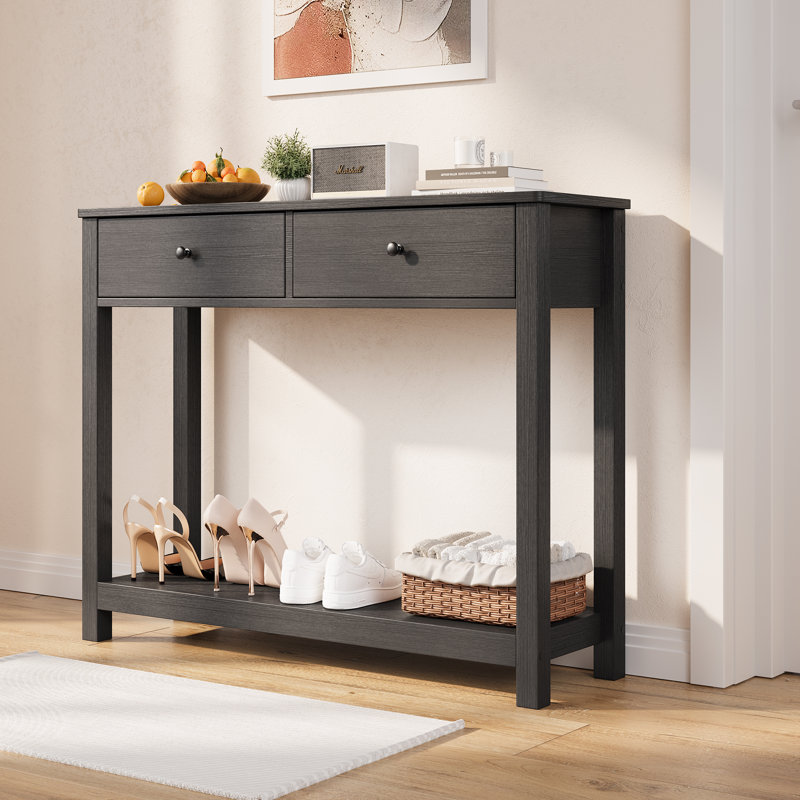  Console 39 po avec 2 tiroirs, canapé moderne pour le salon, vestibule, Noir