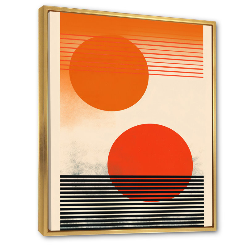 «Minimal Geometric Orange Bold Sunset» sur toile, H 20 po x l 12 po x P 1 po, Cadre flottant doré