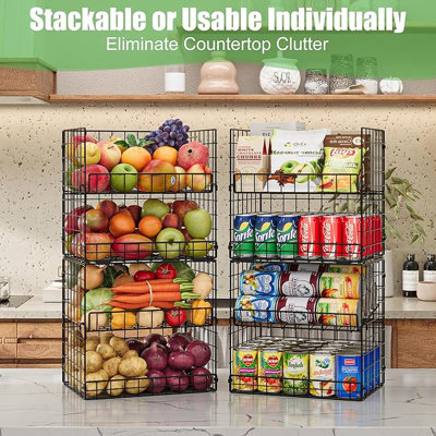Panier en métal empilable à 8 niveaux, organisateur de boîte pour la cuisine de garde-manger, tablettes de rangement en métal XXL avec séparateurs et poignées, bacs de rangement à assemblage facile pour les fruits et légumes