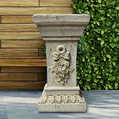 12 Inch Tall Elegant Ancient Greek Roman Style Decorative Column Pedestal, Retro White Resin Garden Stand with Floral Relief, Multifunctional Indoor Outdoor Display Pillar for Wedding, Dining Table, Plant Statue Candle Holder