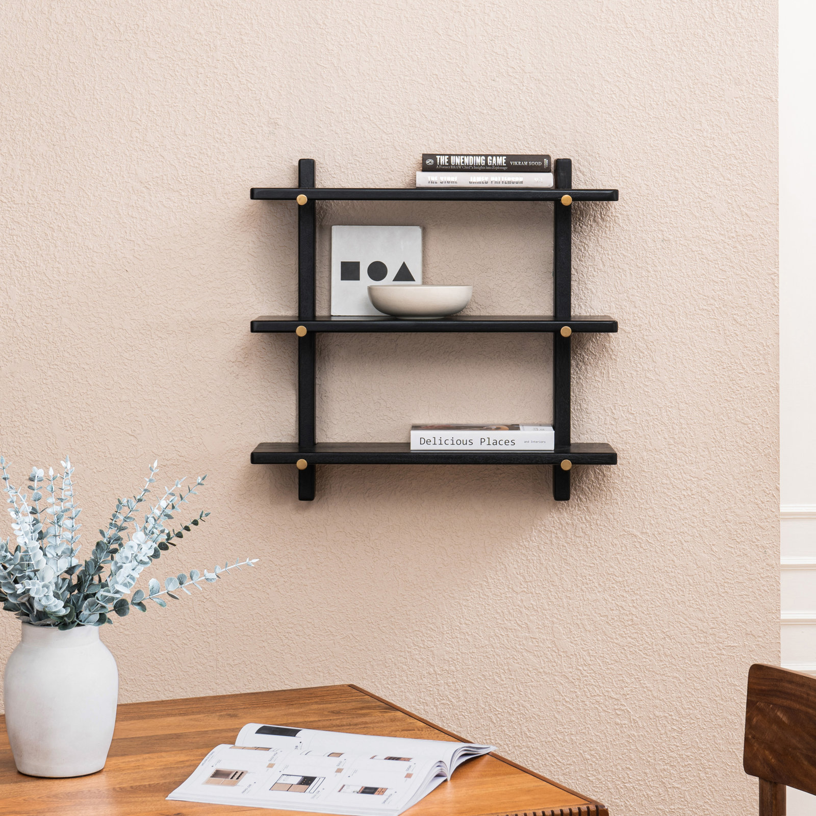 Francis Solid Wood Wall Mounted Shelves, Black
