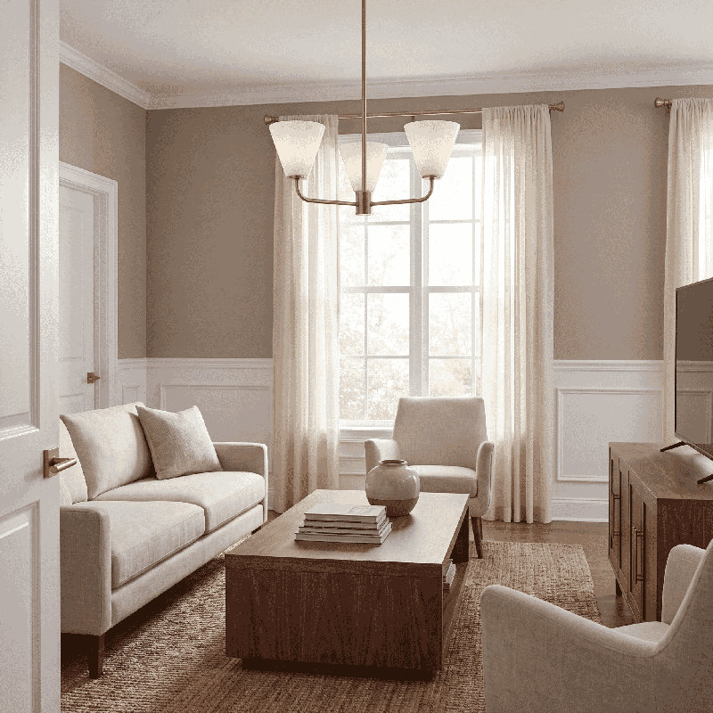 Lustre Hashimoto , Laiton, H 9 po x l 24 po x P 24 po, 3 lumières