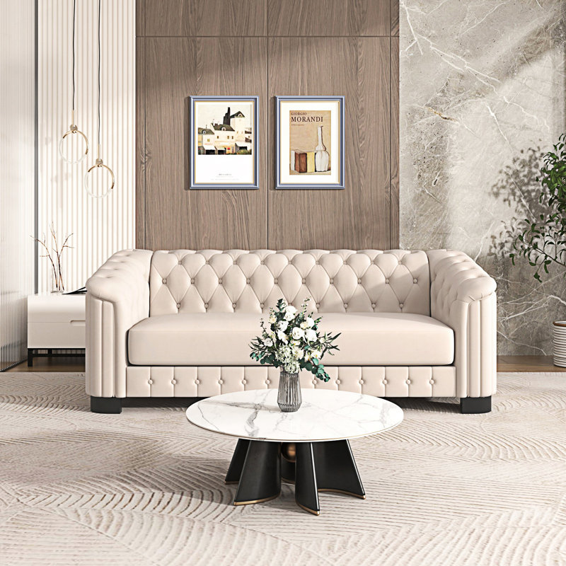 Canapé Mid-Century moderne, canapé rembourré, canapé 3 places, Beige
