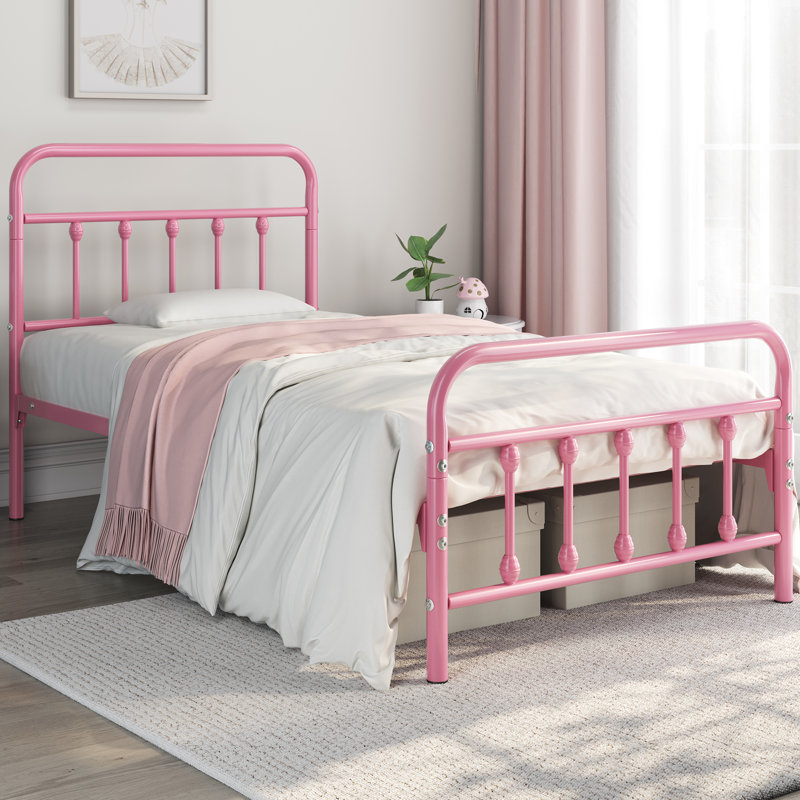 Metal Bed Frame with Vintage Headboard, Single (3'), Pink