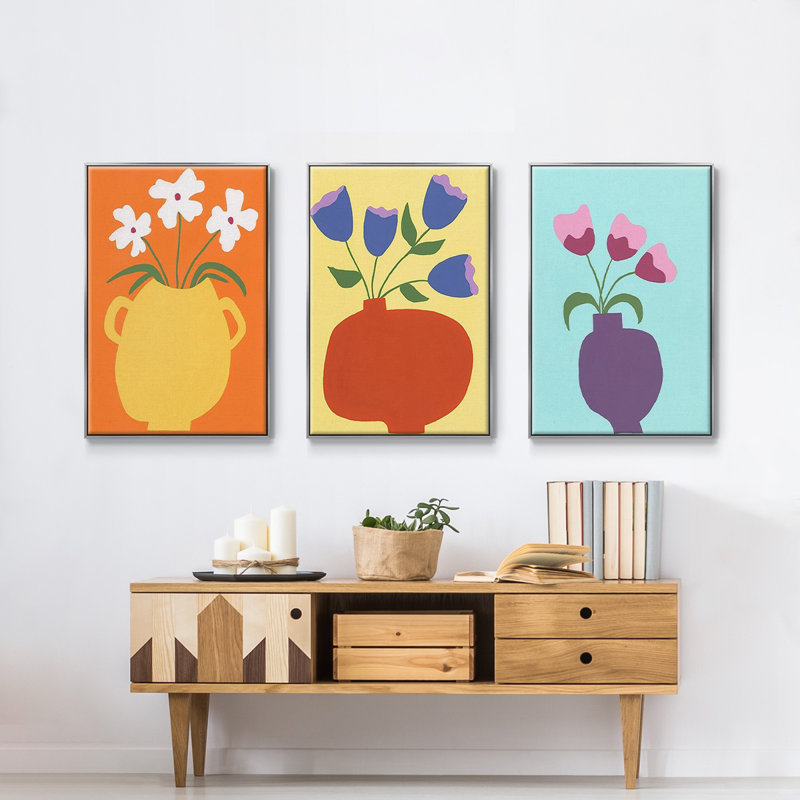 Modern Moderns I, reproduction encadrée sur toile 3 pièces, Argent, H 27 po x l 54 po x P 2 po