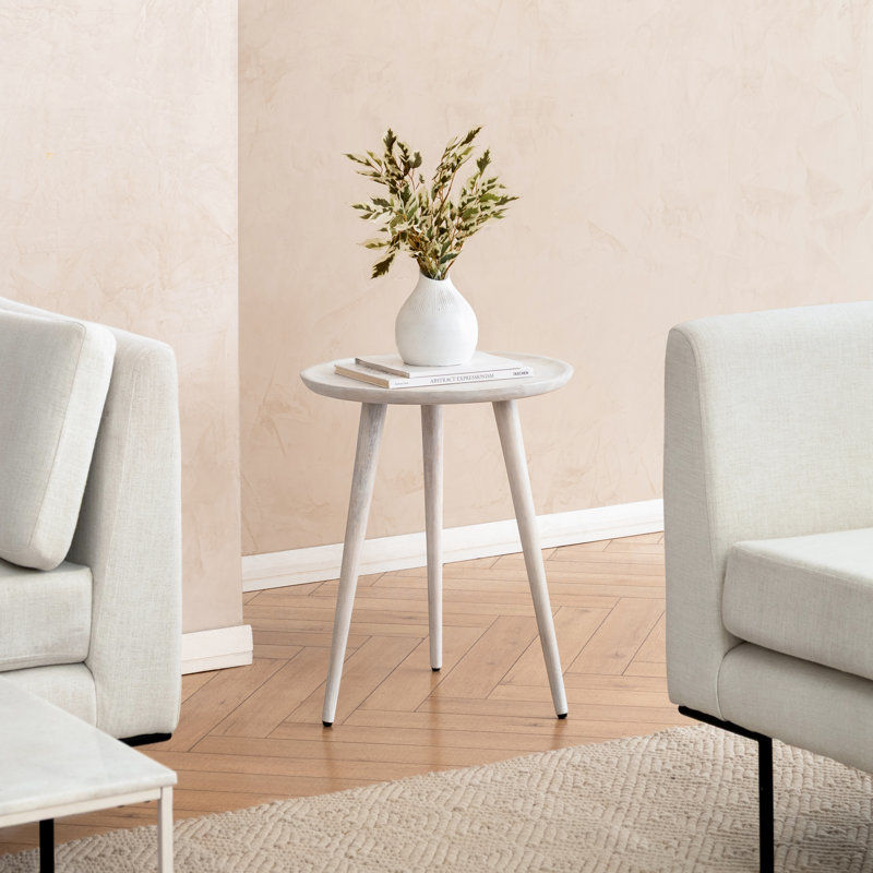 Zoey Solid Wood 3 Legs Accent Table, Whitewash