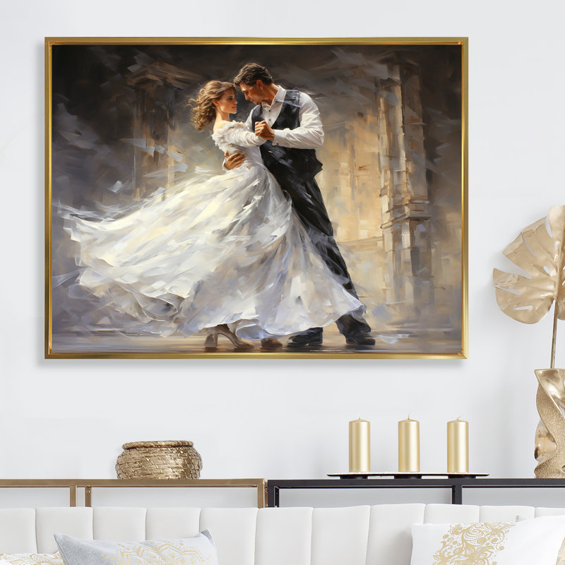 Couple Dance Ballroom Waltz II - Dance, art mural sur toile, Cadre flottant doré, 32" W x 24" H