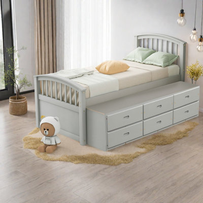 Lits simples robustes avec rangement, bois massif, chambre d'enfant moderne