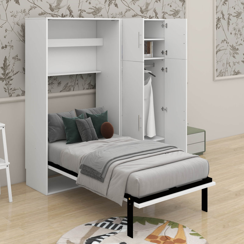 Lit escamotable simple avec casiers et armoires
