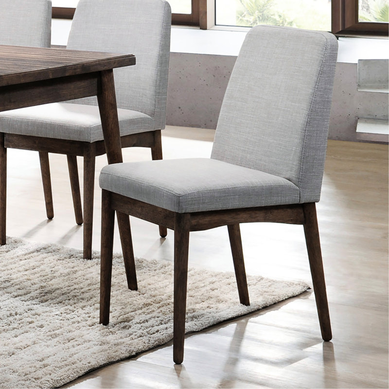 Chaises de salle à manger rembourrées en tissu gris (2 unités) - Pieds en bois, pieds de siège attrayants (de 2) avec revêtement confortable et de style contemporain
