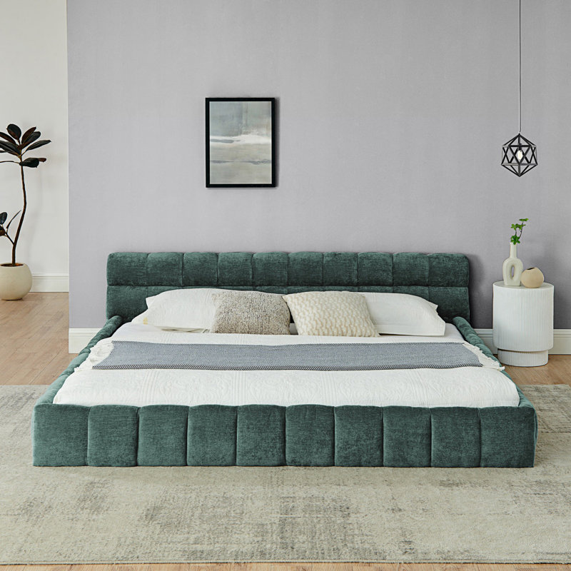 Très grande base de lit tapissier, Très grand lit, Vert