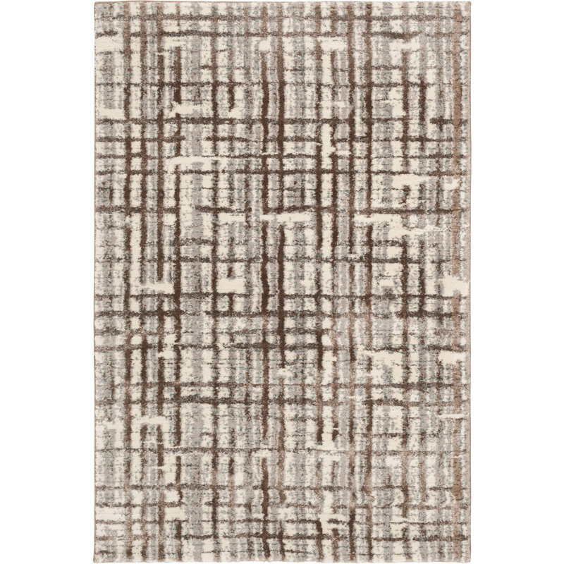 Tapis intérieur en polypropylène / polyester à motif écossais brun / multicolore Orren Ellis Courson Zanetta