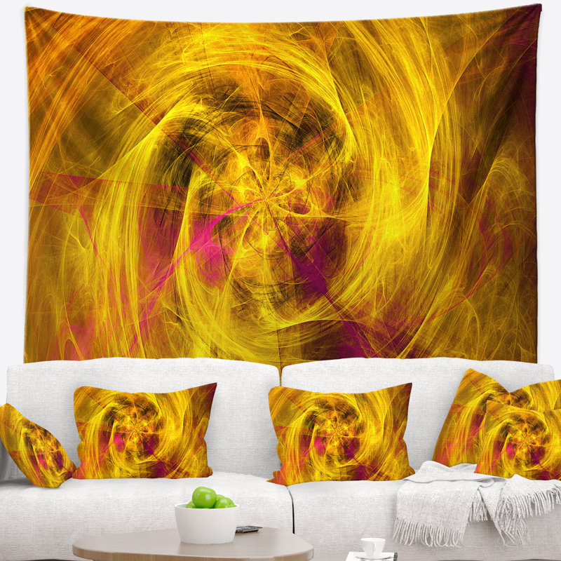 Tapisserie abstraite mystique fractale dorée abstraite, H 32 po x l 39 po