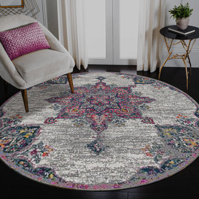Miranda Medallion Durable Performance Pink/Gray Area Rug
