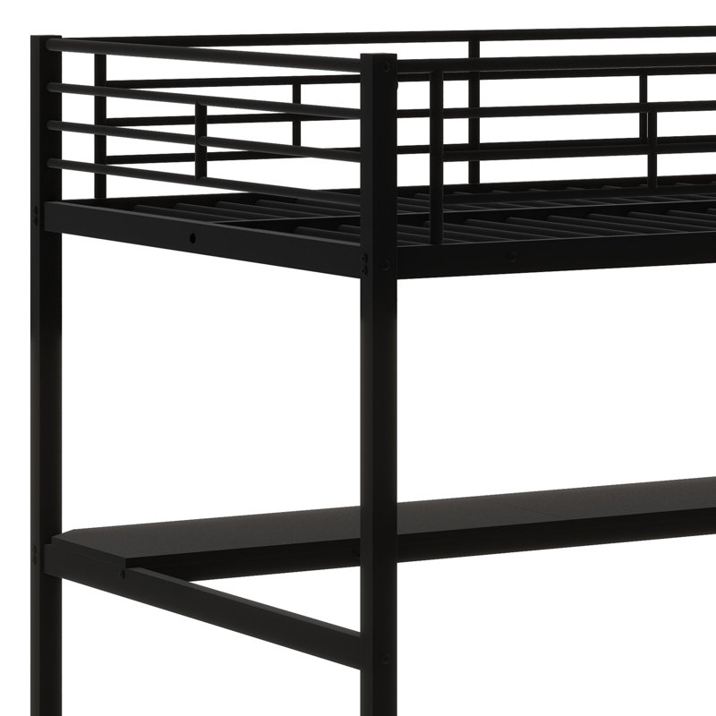 Lit mezzanine en métal avec bureau, Noir