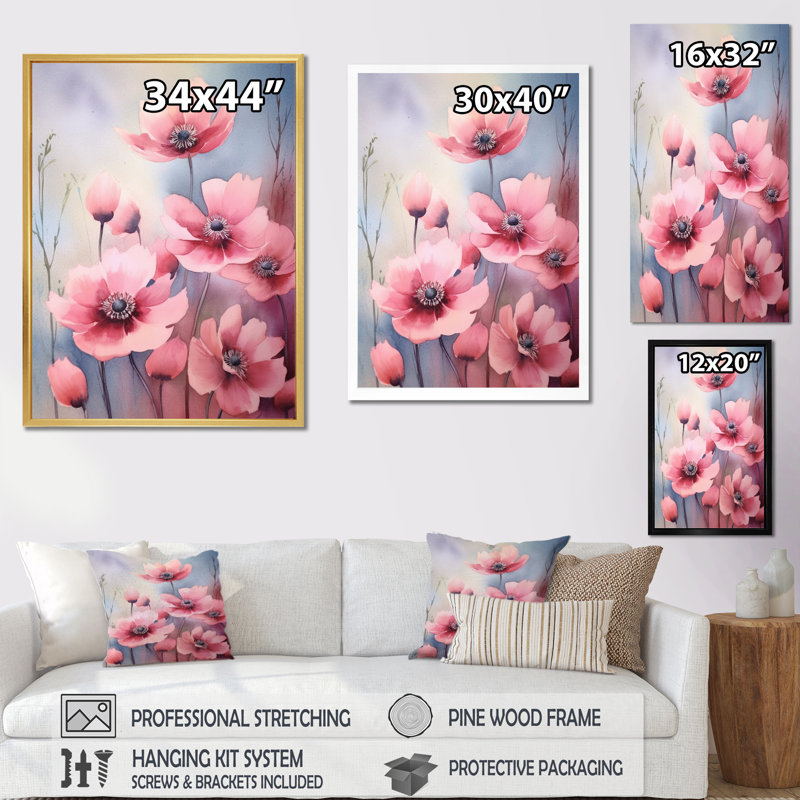 «Pink Blue Meadow» sur toile, Toile tendue, H 20 po x l 12 po x P 1 po